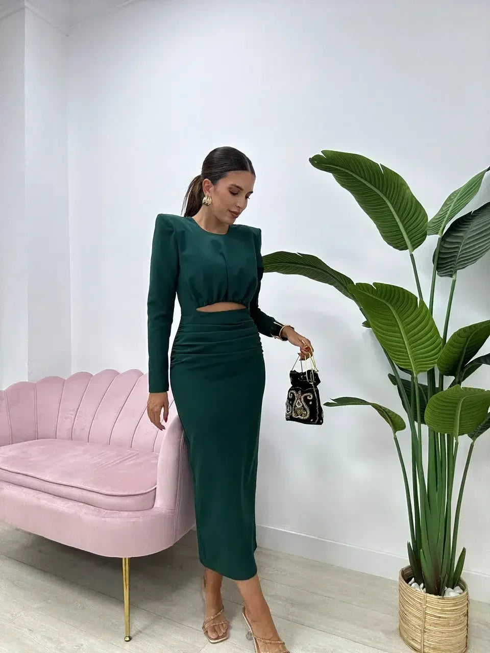 Erina — Elastisches Crepe Enges Midi-Kleid