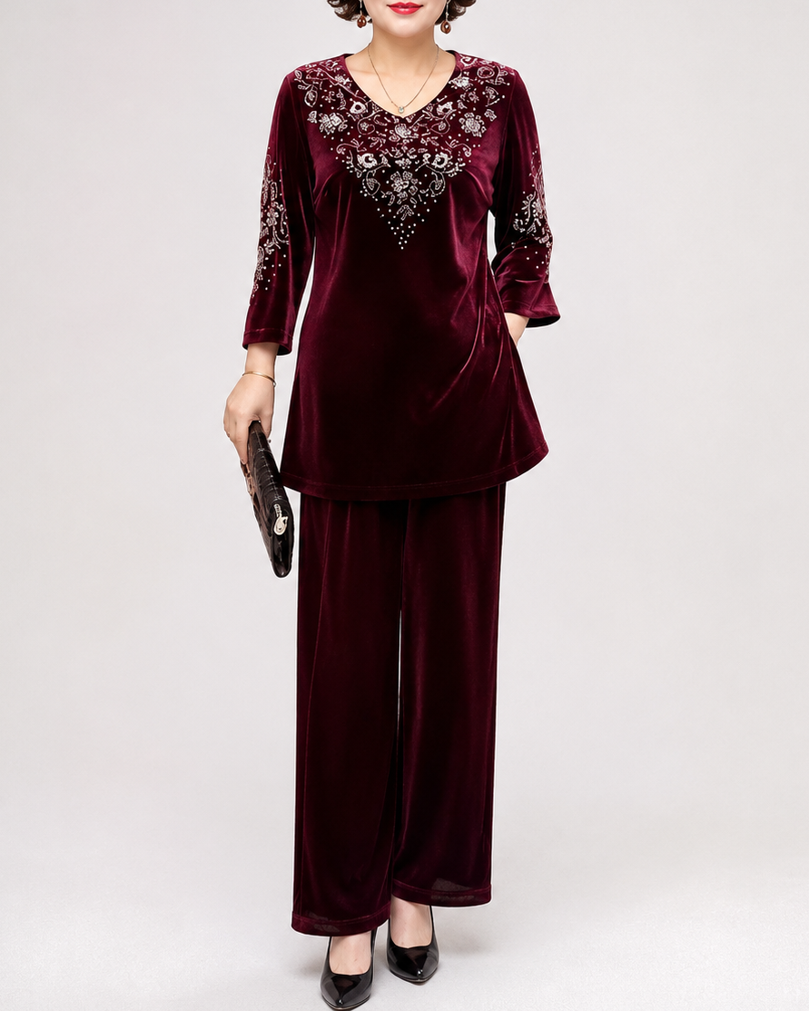 Velourine — Strass-Velours Zwei-Teile Set