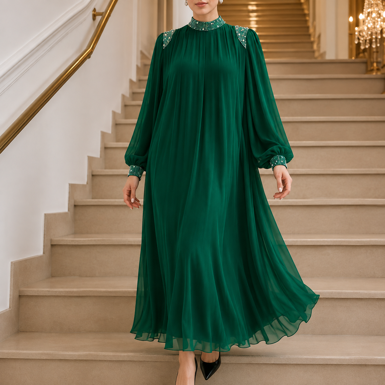 Marilore — Maxikleid mit Plissierung und Strass