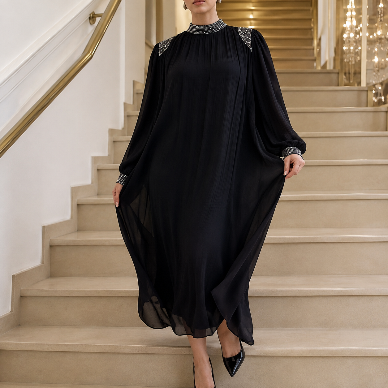 Marilore — Maxikleid mit Plissierung und Strass