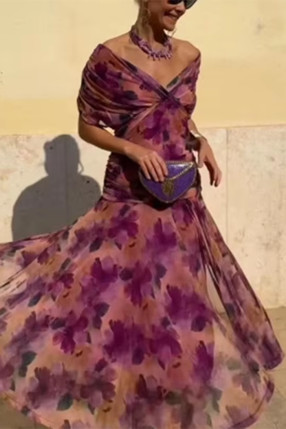 Elin — V-Ausschnitt Maxikleid mit tailliertem Schnitt