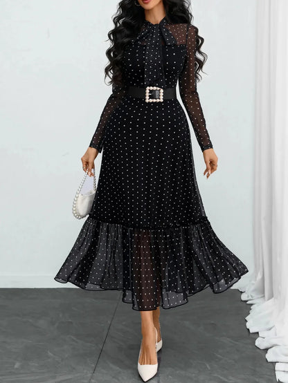 Verlanne — Midi-Kleid mit Polka-Dots und Bindekragen