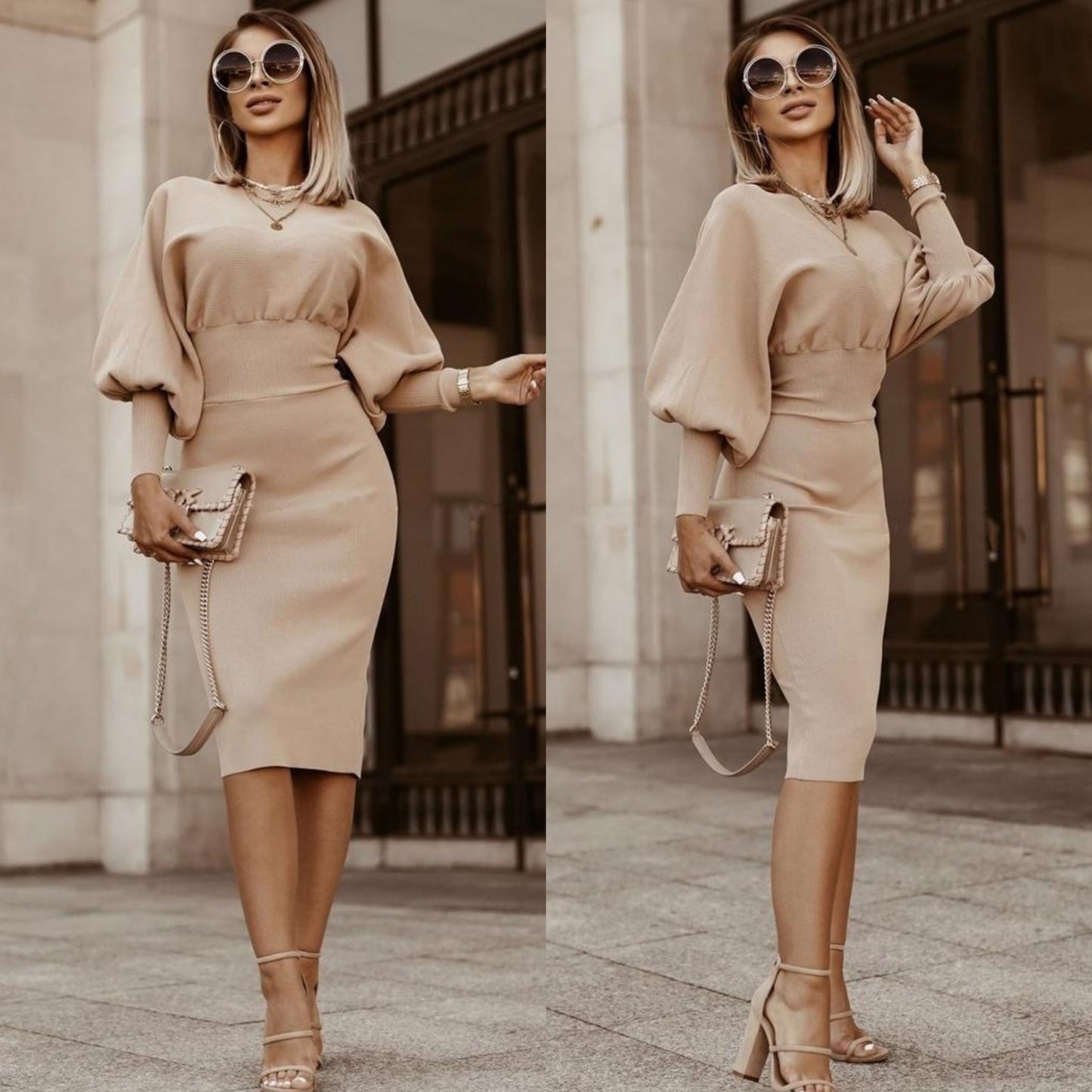 Vellamora — Langärmliges Casual Kleid mit markierter Taille