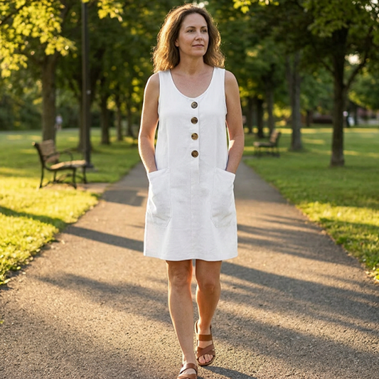 Marnelle — Ärmelloses Baumwoll-Leinen-Kleid