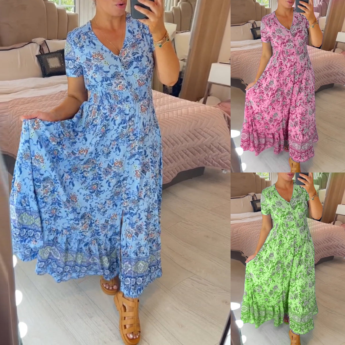 Elarosse — Midi-Kleid mit V-Ausschnitt und Blumenmuster