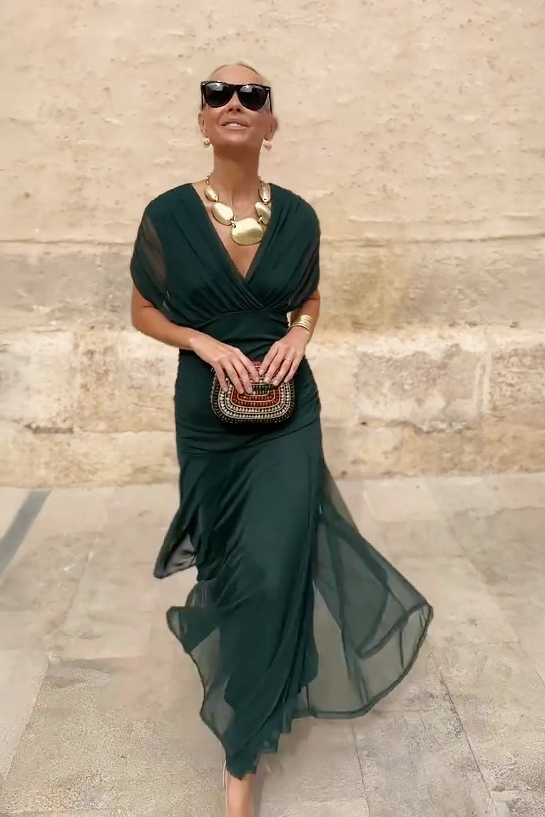 Elin — V-Ausschnitt Maxikleid mit tailliertem Schnitt