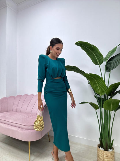 Erina — Elastisches Crepe Enges Midi-Kleid