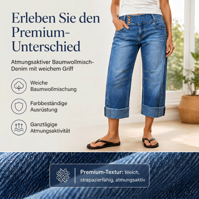 Marchella — Weite Cropped Hochbund Jeanshose