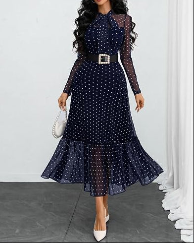 Verlanne — Midi-Kleid mit Polka-Dots und Bindekragen