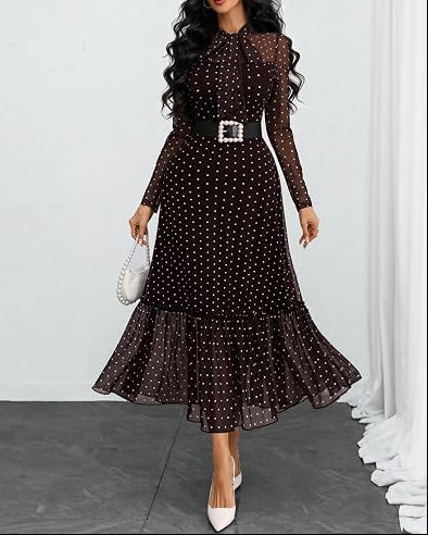 Verlanne — Midi-Kleid mit Polka-Dots und Bindekragen