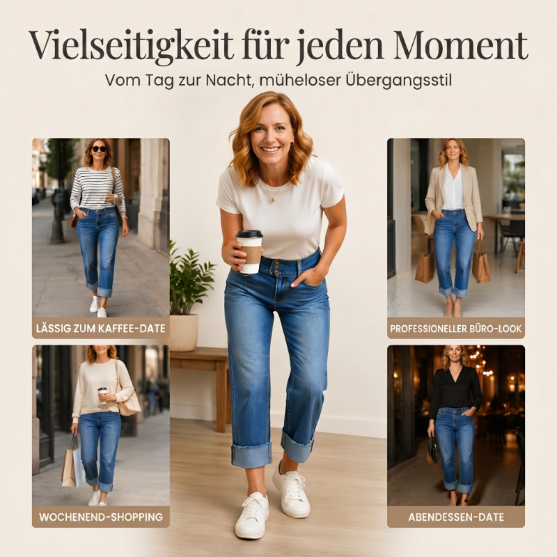 Marchella — Weite Cropped Hochbund Jeanshose