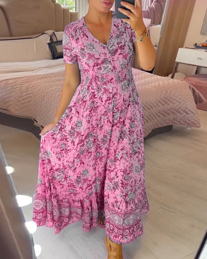 Elarosse — Midi-Kleid mit V-Ausschnitt und Blumenmuster
