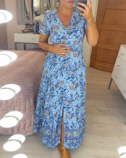 Elarosse — Midi-Kleid mit V-Ausschnitt und Blumenmuster