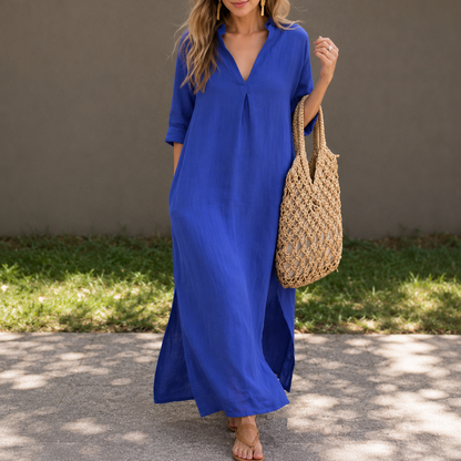 Isabeau — Midi-Kleid mit V-Ausschnitt und Schlitz