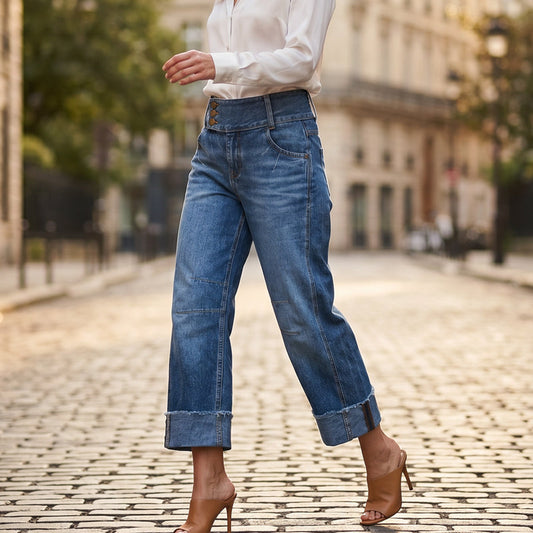Marchella — Weite Cropped Hochbund Jeanshose