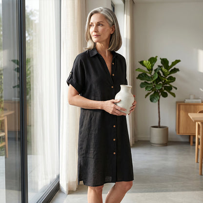 Lorienne — Hemdblusenkleid aus Baumwoll-Leinen
