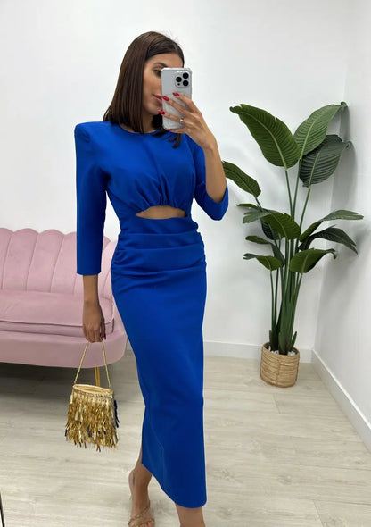 Erina — Elastisches Crepe Enges Midi-Kleid
