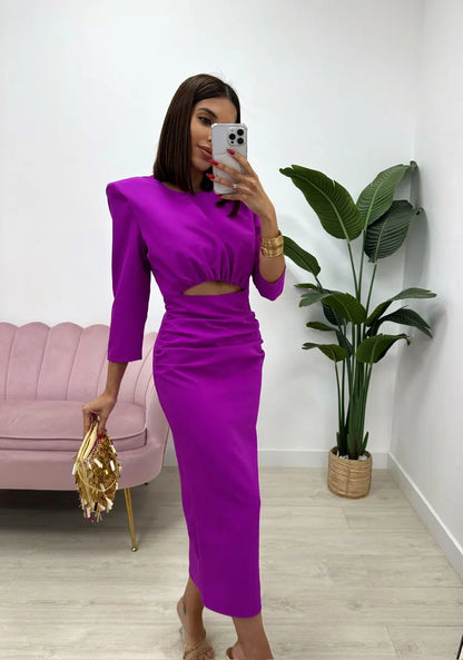 Erina — Elastisches Crepe Enges Midi-Kleid