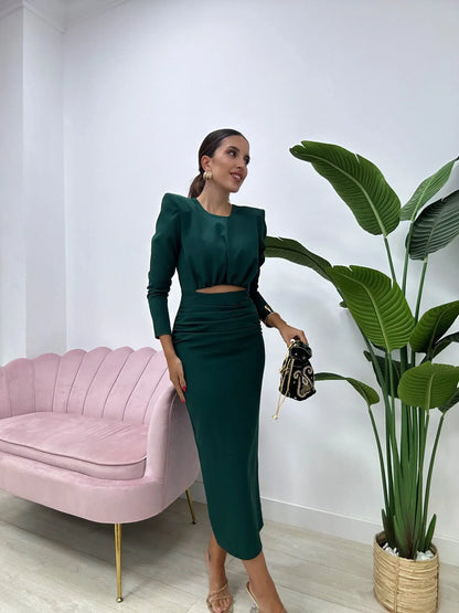 Erina — Elastisches Crepe Enges Midi-Kleid