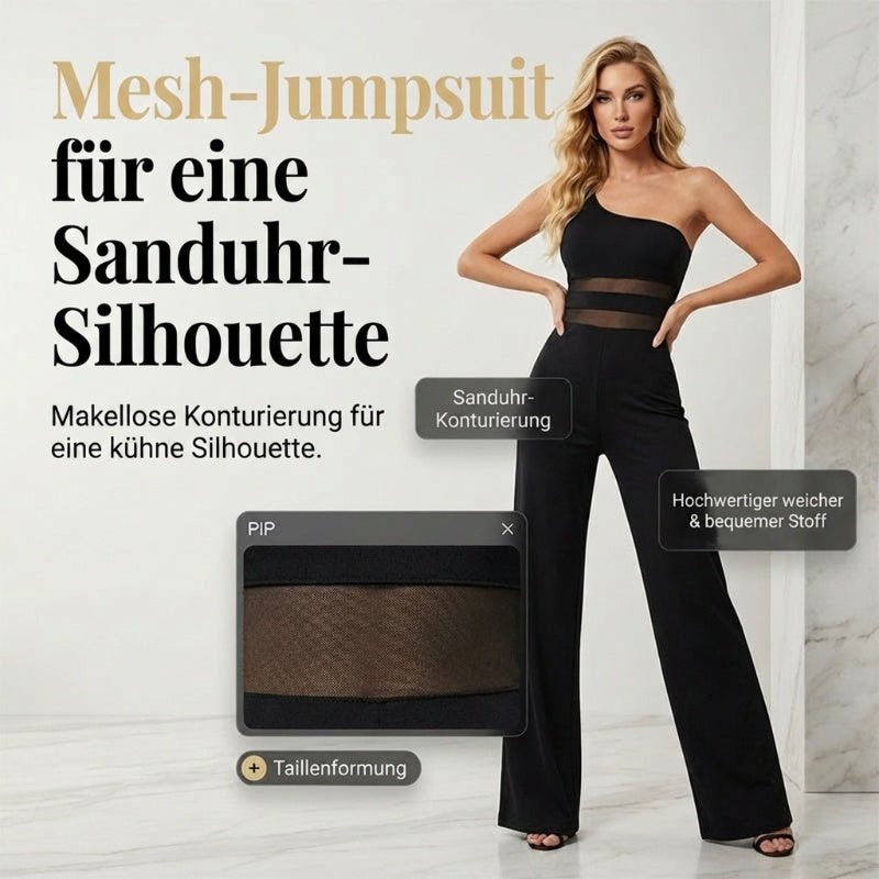 Vellara — Ein-Schulter-Mesh-Einsatz-Jumpsuit
