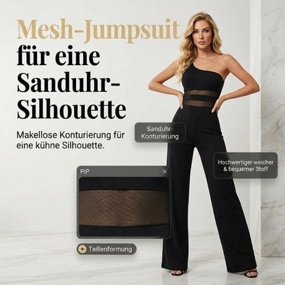 Vellara — Ein-Schulter-Mesh-Einsatz-Jumpsuit