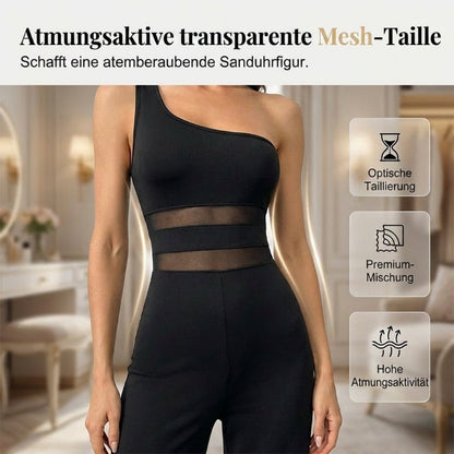 Vellara — Ein-Schulter-Mesh-Einsatz-Jumpsuit