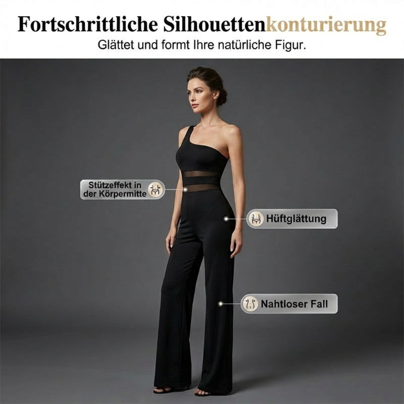 Vellara — Ein-Schulter-Mesh-Einsatz-Jumpsuit