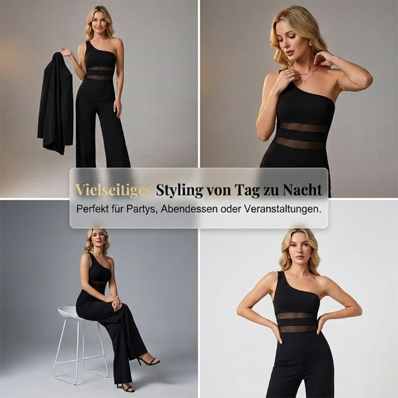 Vellara — Ein-Schulter-Mesh-Einsatz-Jumpsuit