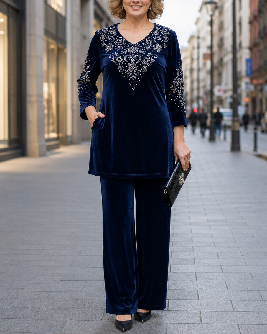 Velourine — Strass-Velours Zwei-Teile Set