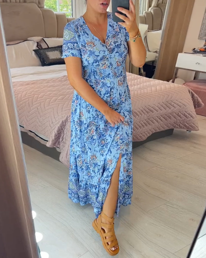 Elarosse — Midi-Kleid mit V-Ausschnitt und Blumenmuster