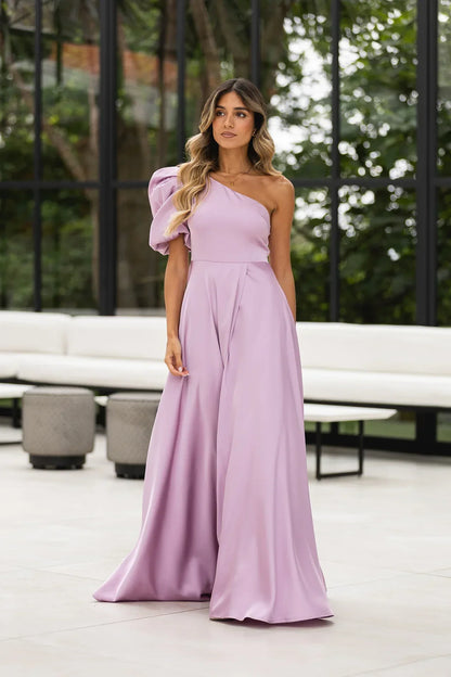 Gracelyn — Ein-Schulter Satin Kleid