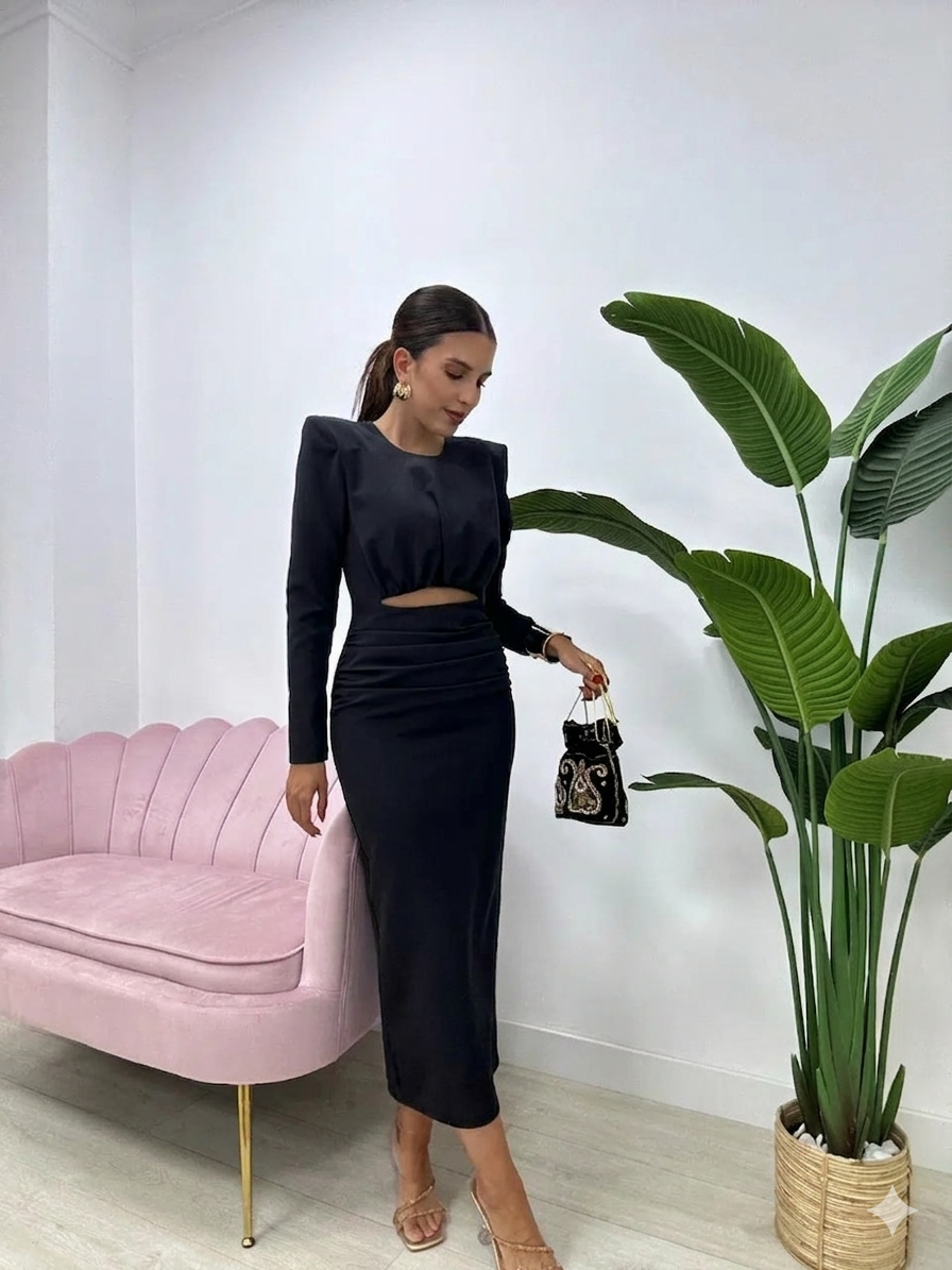 Erina — Elastisches Crepe Enges Midi-Kleid
