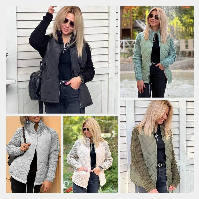 Marolina — Strick-Patchwork-Pufferjacke