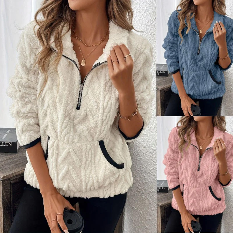 Wintherra — Fleece-Pullover mit halbem Reißverschluss und Taschen