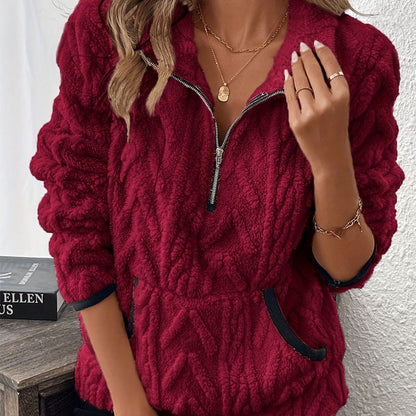 Wintherra — Fleece-Pullover mit halbem Reißverschluss und Taschen