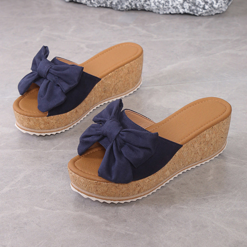 Solaine — Leoparden-Print Bogen Wedge Plattform Sandalen