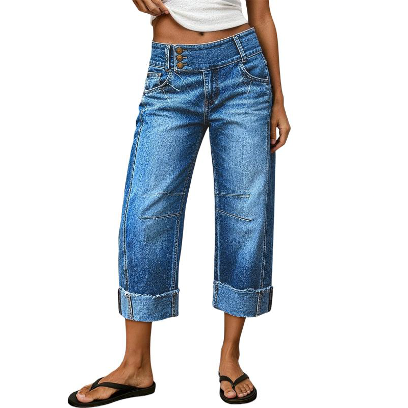 Marchella — Weite Cropped Hochbund Jeanshose
