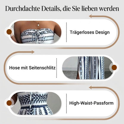 Vaelisse — Halter-Neck Jumpsuit mit geometrischem Druck und seitlichem Schlitz
