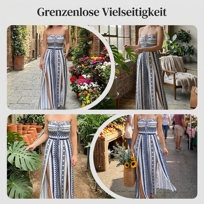 Vaelisse — Halter-Neck Jumpsuit mit geometrischem Druck und seitlichem Schlitz